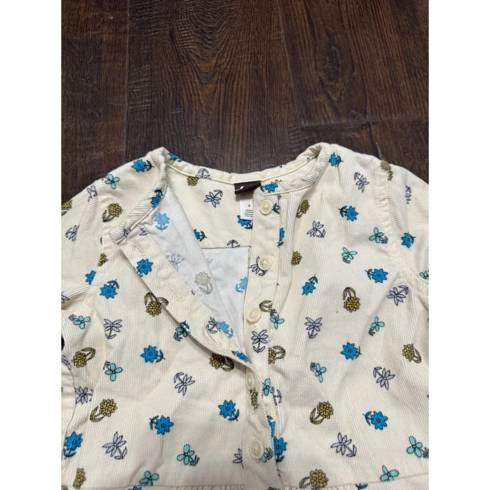 Tea Collection Floral‎ Print Dress Long Sleeve Button Front Girls Size 2